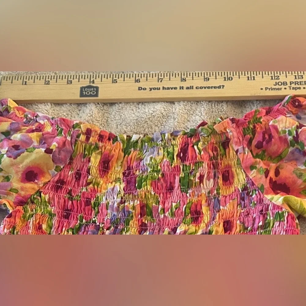 The Childrens Place Off Shoulder Short Sleeve Dress Pink & Yellow Floral 10/12 - Picture 9 of 16